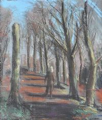FIGURE WALKING ALONG A WOODLAND AVENUE by Hilary Bryson at Ross's Online Art Auctions