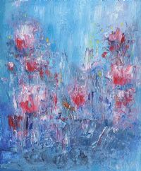 FLOWERS THROUGH THE WET WINDOW by Hayley Huckson at Ross's Online Art Auctions