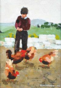 FEEDING CHICKENS by Colin Davidson RUA at Ross's Online Art Auctions