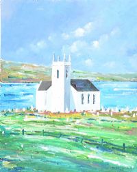 BALLINTOY CHURCH ON THE ANTRIM COAST by Sean Lorinyenko at Ross's Online Art Auctions