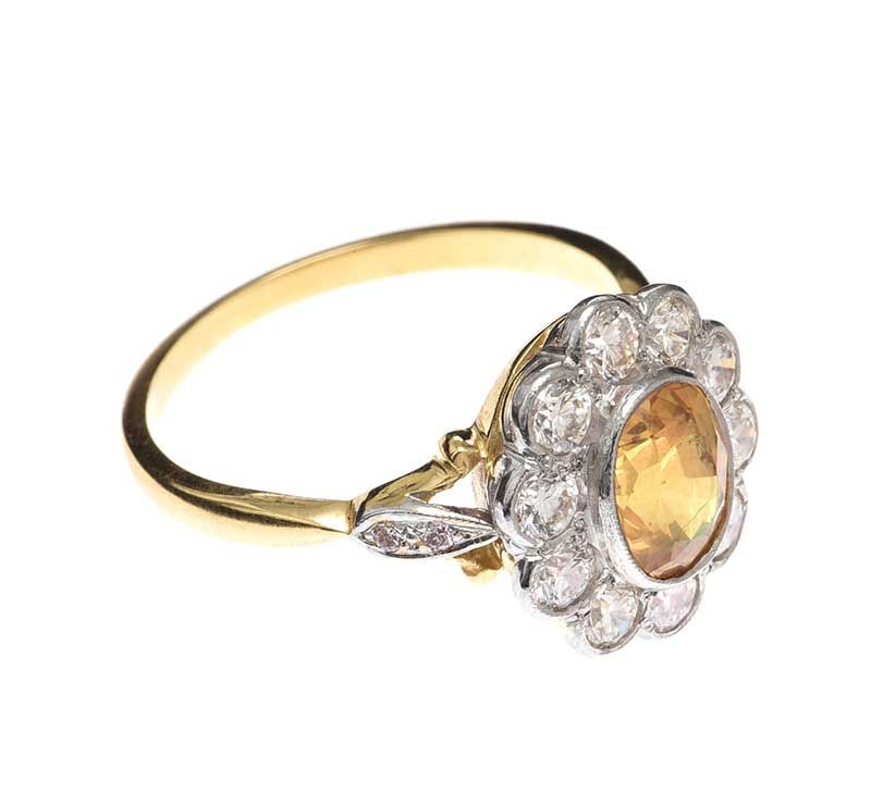 18CT GOLD YELLOW SAPPHIRE AND DIAMOND RING at Ross's Online Art Auctions