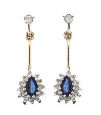 9CT GOLD SAPPHIRE AND DIAMOND DROP EARRINGS at Ross's Online Art Auctions