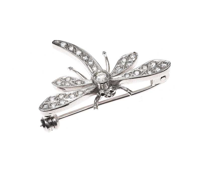 18CT WHITE GOLD DIAMOND DRAGONFLY BROOCH at Ross's Online Art Auctions