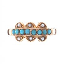 VICTORIAN 15CT GOLD TURQUOISE AND PEARL RING at Ross's Online Art Auctions