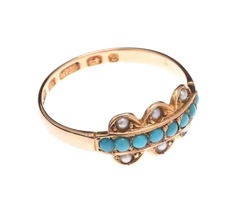 VICTORIAN 15CT GOLD TURQUOISE AND PEARL RING at Ross's Online Art Auctions