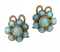PAIR VINTAGE FAUX TURQUOISE FLORAL CLUSTER EARRINGS at Ross's Online Art Auctions