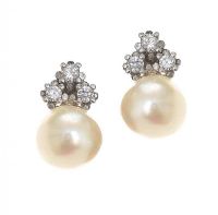 WHITE GOLD AKOYA PEARL AND DIAMOND EARRINGS at Ross's Online Art Auctions