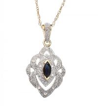 
9CT GOLD SAPPHIRE AND DIAMOND PENDANT ON 9CT GOLD CHAIN at Ross's Online Art Auctions