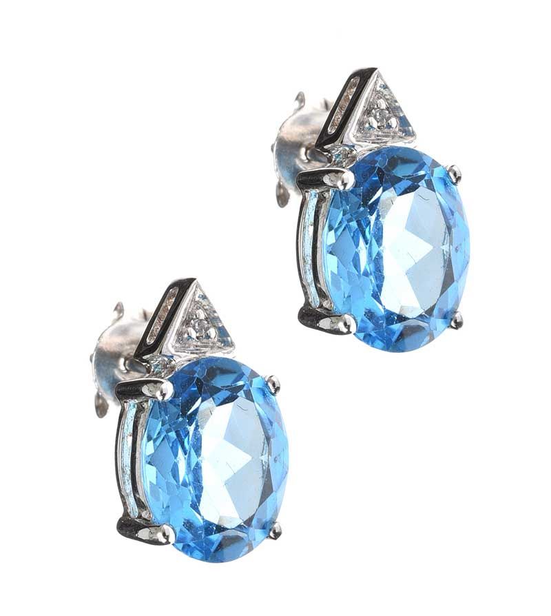 9CT WHITE GOLD TOPAZ AND DIAMOND EARRINGS at Ross's Online Art Auctions