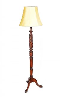 VICTORIAN CARVED MAHOGANY STANDARD LAMP & SHADE at Ross's Online Art Auctions