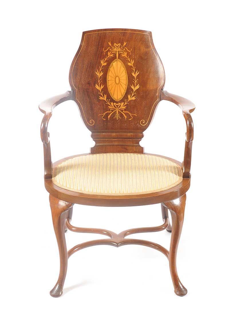 EDWARDIAN INLAID TUB CHAIR at Ross's Online Art Auctions