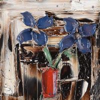 BLUE FLOWERS IN A BROWN VASE by Colin Flack at Ross's Online Art Auctions