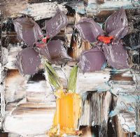PURPLE FLOWERS IN A YELLOW VASE by Colin Flack at Ross's Online Art Auctions
