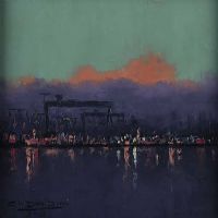 SETTING SUN, BELFAST DOCKS by Colin H. Davidson at Ross's Online Art Auctions