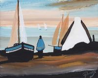 SHAWLIE BY THE BOATS by J.P. Rooney at Ross's Online Art Auctions