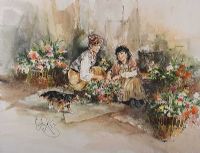 THE FLOWER SELLERS by Gordon King at Ross's Online Art Auctions
