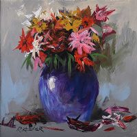 STILL LIFE, BLUE VASE WITH FLOWERS by Ronald Keefer at Ross's Online Art Auctions