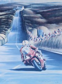 JOEY DUNLOP AT CREG NY BAA, 2000 ISLE OF MAN TT RACES by Verner Finlay at Ross's Online Art Auctions