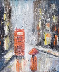 LONDON IN THE RAIN by Hayley Huckson at Ross's Online Art Auctions