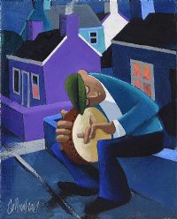 THE STREET BODHRAN PLAYER by George Callaghan at Ross's Online Art Auctions