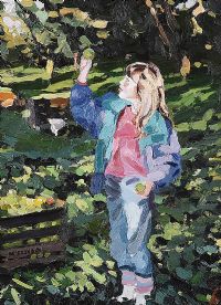 GIRL PICKING APPLES by Trevor McElnea at Ross's Online Art Auctions