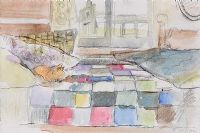 CAT ON A PATCHWORK QUILT by Gerard Dillon at Ross's Online Art Auctions