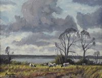 SHOWERS OVER LOUGH NEAGH by Wilfred Haughton RUA at Ross's Online Art Auctions