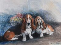 TWO BASSETT HOUNDS by Hilary Bryson at Ross's Online Art Auctions
