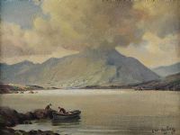 UNLOADING THE CATCH, LOUGH CONN, CONNEMARA by Charles McAuley at Ross's Online Art Auctions