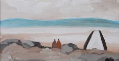 TWO SHAWLIES BY A COTTAGE by Markey Robinson at Ross's Online Art Auctions