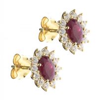 18CT GOLD RUBY AND DIAMOND CLUSTER EARRINGS at Ross's Online Art Auctions