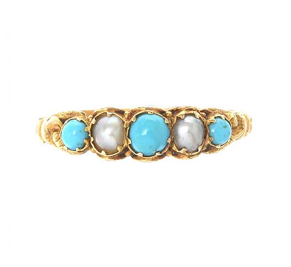 GOLD-TONE TURQUOISE AND SEED PEARL RING