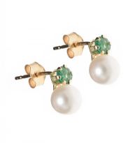 9CT GOLD EMERALD AND PEARL EARRINGS at Ross's Online Art Auctions