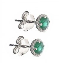 9CT WHITE GOLD EMERALD AND DIAMOND EARRINGS at Ross's Online Art Auctions