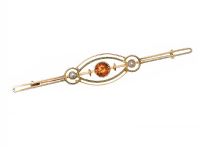 15CT GOLD CITRINE AND SEED PEARL BAR BROOCH at Ross's Online Art Auctions