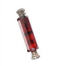 SILVER AND RUBY GLASS PERFUME VINAGIRETTE at Ross's Online Art Auctions