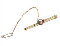 9CT GOLD SEED PEARL AND PINK STONE BROOCH at Ross's Online Art Auctions