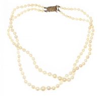 DOUBLE STRAND OF CULTURED PEARLS WITH 9CT GOLD CLASP at Ross's Online Art Auctions