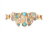 ANTIQUE 9CT GOLD TURQUOISE AND SEED PEARL RING at Ross's Online Art Auctions