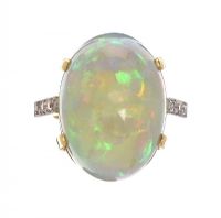 18CT WHITE GOLD OPAL AND DIAMOND RING at Ross's Online Art Auctions