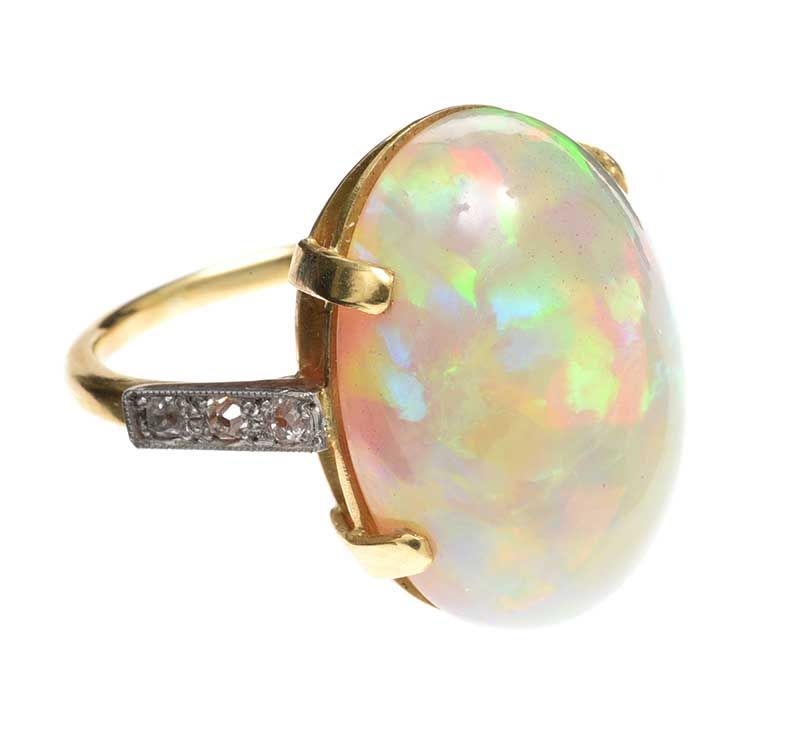 18CT WHITE GOLD OPAL AND DIAMOND RING at Ross's Online Art Auctions
