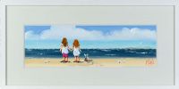 TWO GIRLS & THE PUP AT THE BEACH by Michelle Carlin at Ross's Online Art Auctions