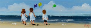 FLYING BALLOONS ON THE BEACH by Michelle Carlin at Ross's Online Art Auctions