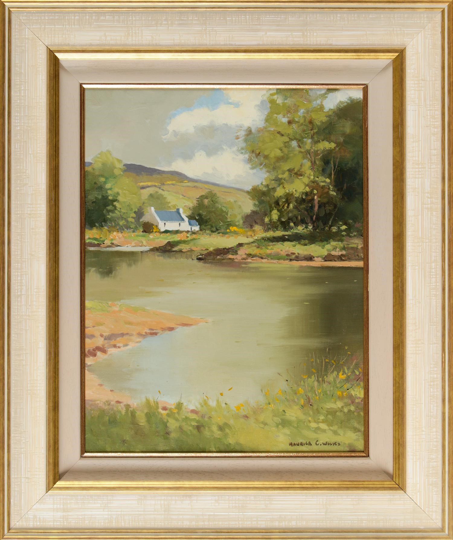 COTTAGE BY THE RIVER DUN by Maurice Canning  Wilks ARHA RUA at Ross's Online Art Auctions