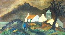 FIGURES ON A PATH BY THE THATCHED COTTAGE by Markey Robinson at Ross's Online Art Auctions