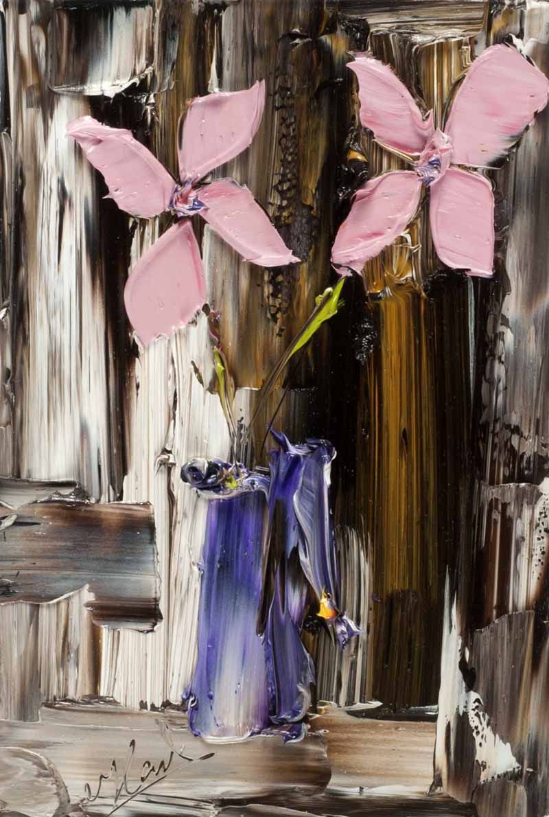 PINK FLOWERS & PURPLE VASE by Colin Flack at Ross's Online Art Auctions