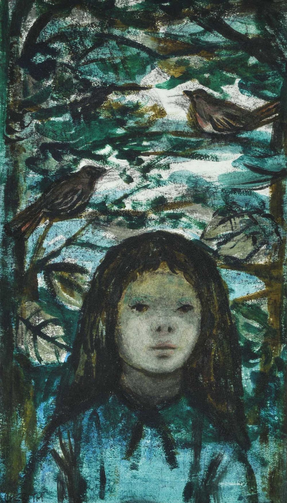 GIRL WITH BIRDS by Cherith McKinstry RUA at Ross's Online Art Auctions