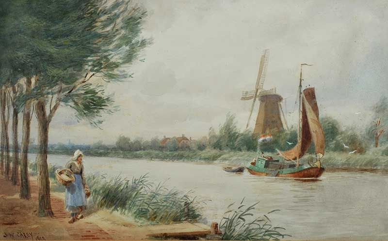 DUTCH CANAL by Joseph William  Carey RUA at Ross's Online Art Auctions
