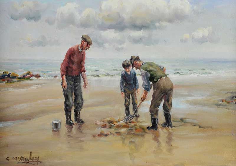 DIGGING FOR BAIT by Charles McAuley at Ross's Online Art Auctions