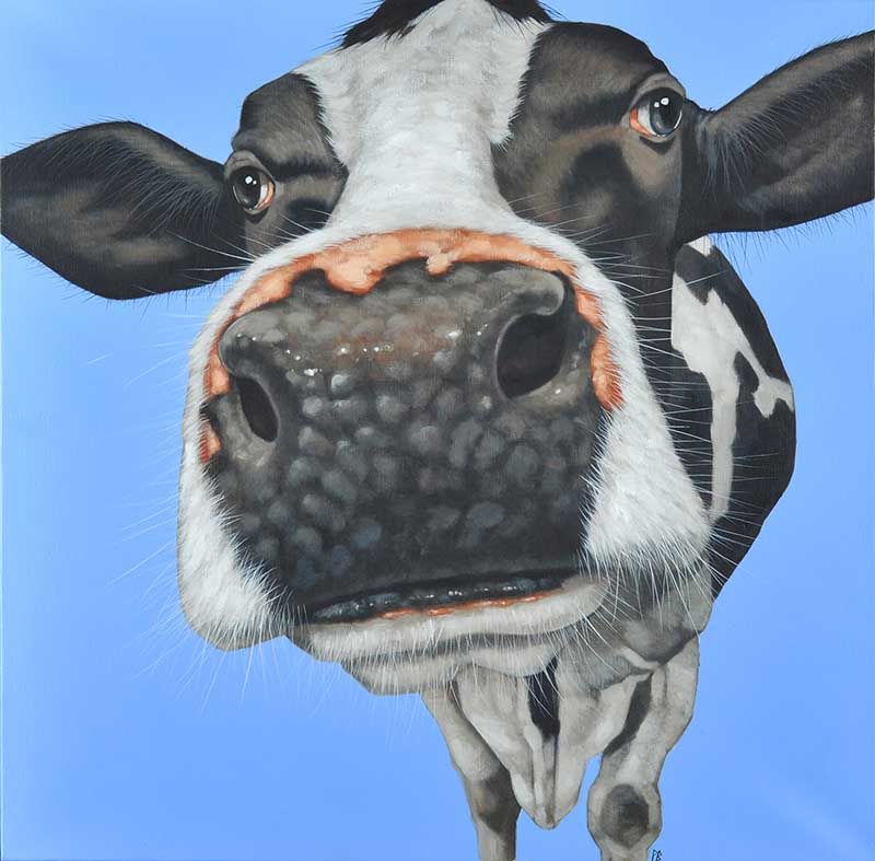 COW ON BLUE by Paul Bell at Ross's Online Art Auctions